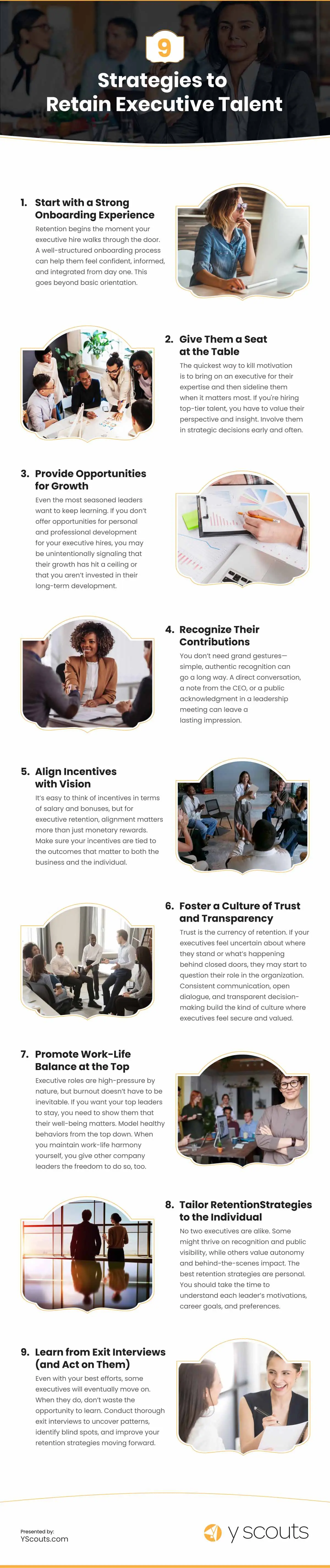 9 Strategies to Retain Executive Talent Infographic