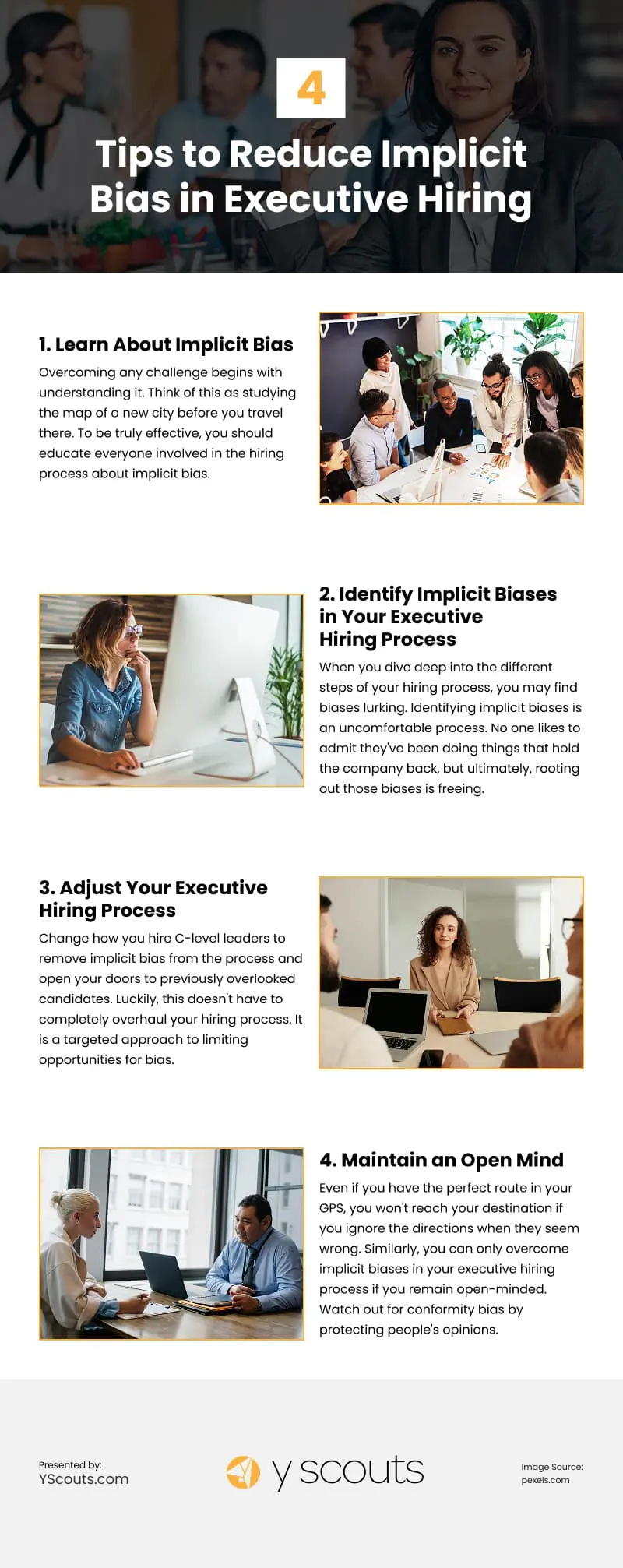 4 Tips to Reduce Implicit Bias in Executive Hiring Infographic