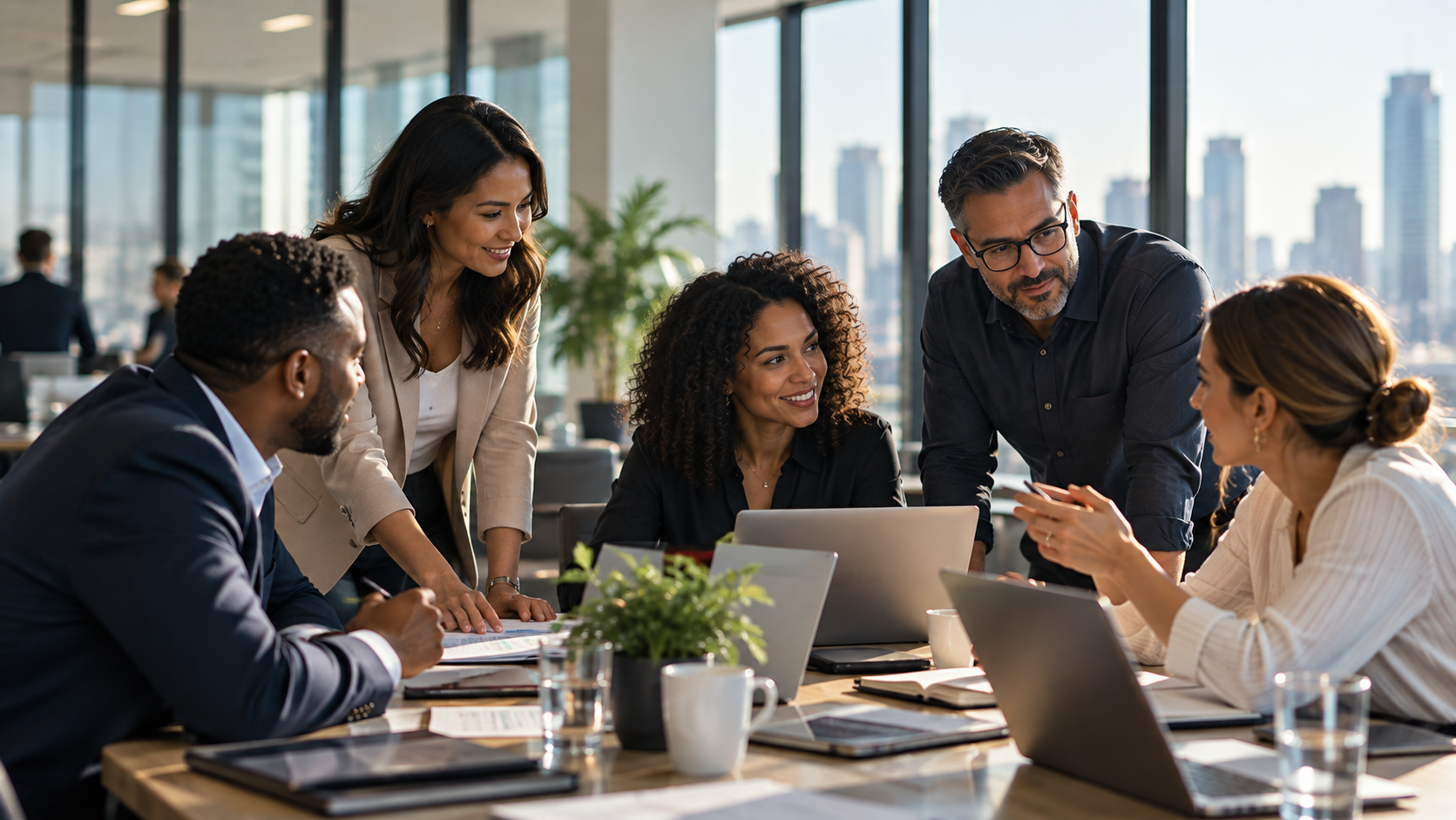 Diverse Team Collaboration in a Sunlit Office