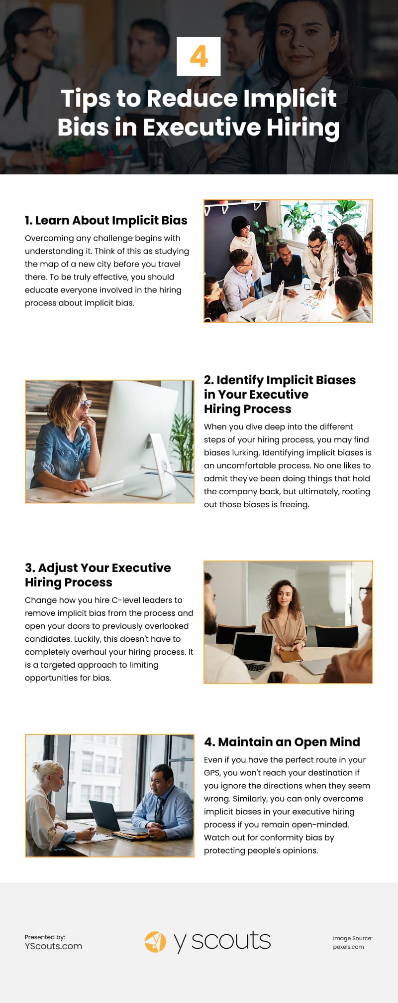4 Tips to Reduce Implicit Bias in Executive Hiring Infographic